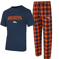 Men's Concepts Sport Navy/Orange Denver Broncos Avondale T-Shirt & Flannel Pants Set