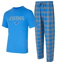 Men's Concepts Sport Blue/Silver Detroit Lions Avondale T-Shirt & Flannel Pants Set