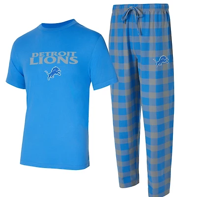 Men's Concepts Sport Blue/Silver Detroit Lions Avondale T-Shirt & Flannel Pants Set