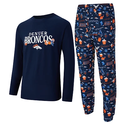 Men's Concepts Sport Navy Denver Broncos Chestnut Long Sleeve Top & Pants Set