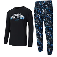 Men's Concepts Sport  Black Carolina Panthers Chestnut Long Sleeve Top & Pants Set