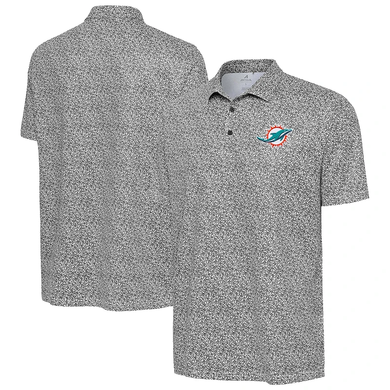 Men's Antigua Black Miami Dolphins Field Ditsy Polo