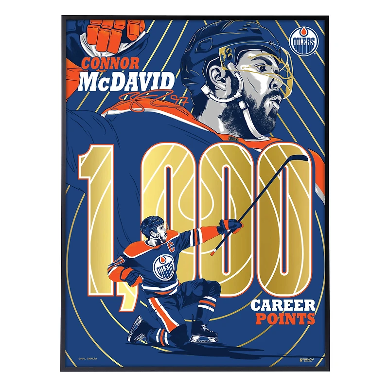 Phenom Gallery Connor McDavid Edmonton Oilers 1,000 Career Points 18" x 24" Framed Gold Foil Serigraph