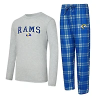 Men's Concepts Sport Royal/Heather Gray Los Angeles Rams Regulate Long Sleeve T-Shirt and Plaid Pant Set