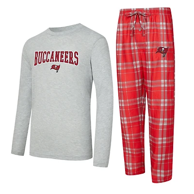 Men's Concepts Sport Red/Gray Tampa Bay Buccaneers Regulate Long Sleeve T-Shirt and Plaid Pant Set