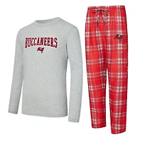 Men's Concepts Sport Red/Gray Tampa Bay Buccaneers Regulate Long Sleeve T-Shirt and Plaid Pant Set