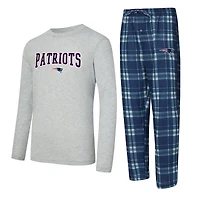 Men's Concepts Sport Navy/Heather Gray New England Patriots Regulate Long Sleeve T-Shirt and Plaid Pant Set