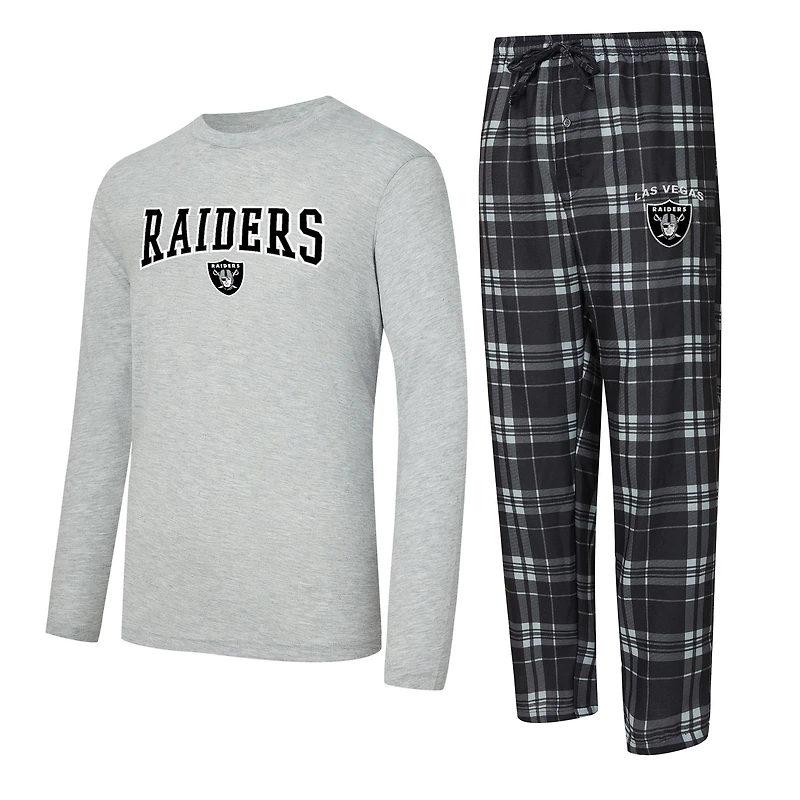 Men's Concepts Sport Black/Heather Gray Las Vegas Raiders Regulate Long Sleeve T-Shirt and Plaid Pant Set