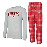 Men's Concepts Sport Red/Heather Gray Kansas City Chiefs Regulate Long Sleeve T-Shirt and Plaid Pant Set