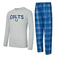 Men's Concepts Sport Royal/Heather Gray Indianapolis Colts Regulate Long Sleeve T-Shirt and Plaid Pant Set