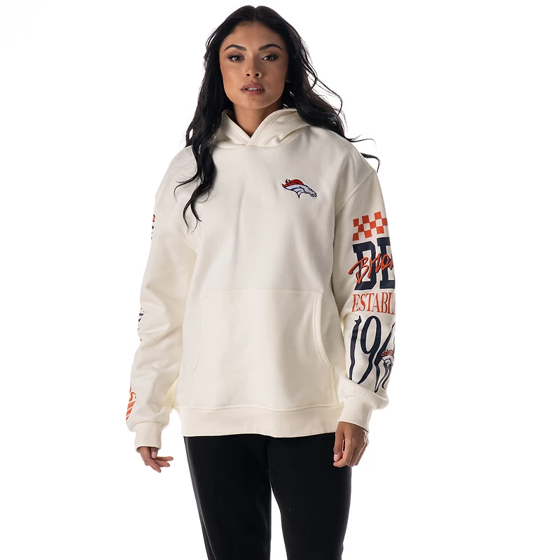 Unisex The Wild Collective Cream Denver Broncos Stacked Graphic Sleeve Fleece Hoodie