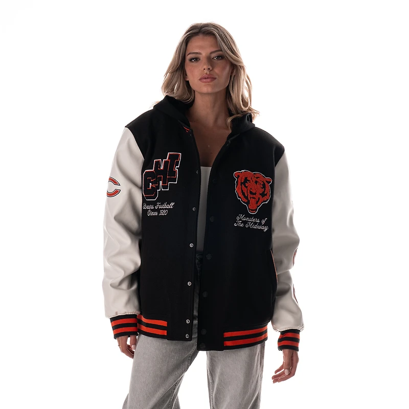 Unisex The Wild Collective  Black Chicago Bears Hooded Varsity Jacket