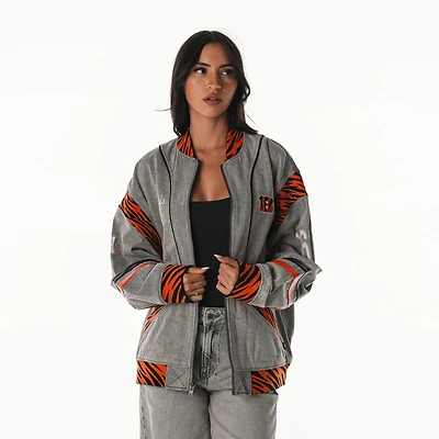 Unisex The Wild Collective  Gray Cincinnati Bengals Oversized Retro Full-Zip Jacket