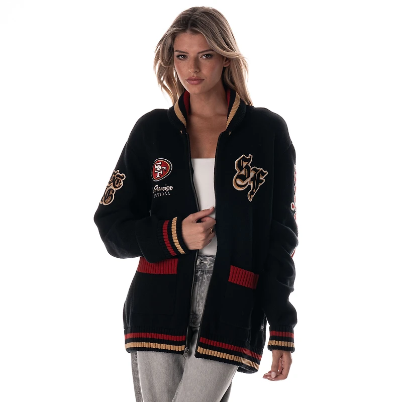 Unisex The Wild Collective Black San Francisco 49ers Jacquard Full-Zip Sweater