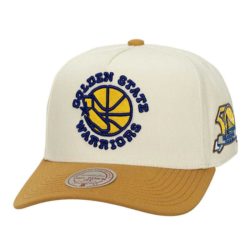 Men's Mitchell & Ness Cream Golden State Warriors Ochre Dusted Double Two-Toned Pro Crown Adjustable Hat