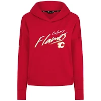 Women's Levelwear  Red Calgary Flames Sweet Sizzle Tri-Blend Cropped Pullover Hoodie