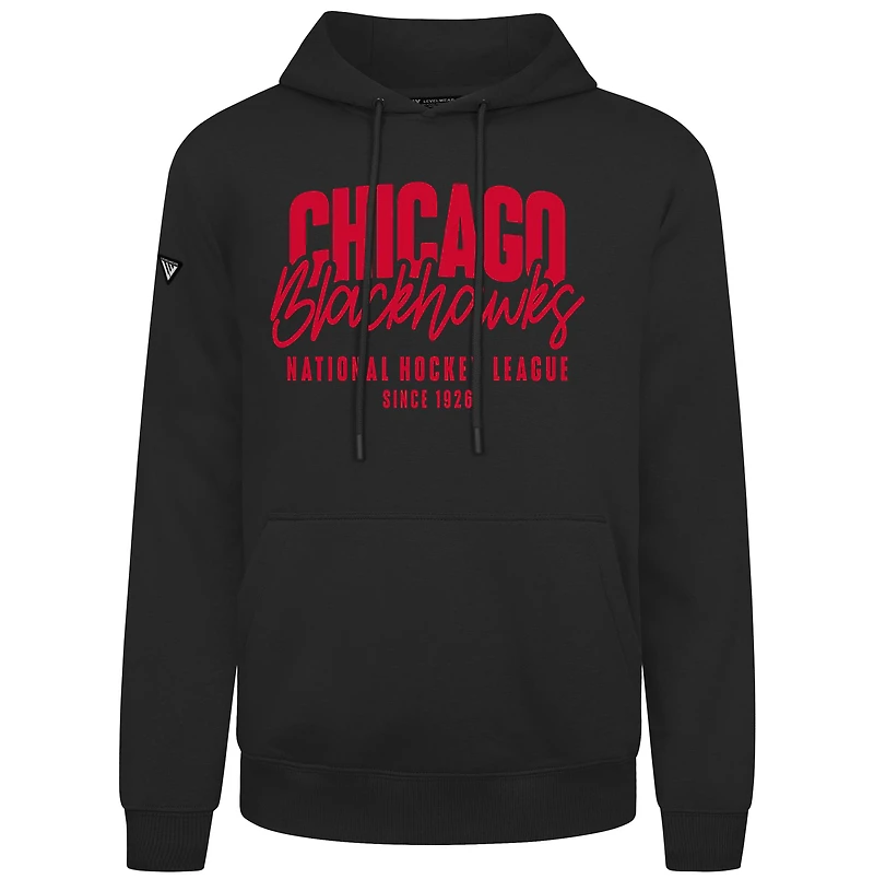 Men's Levelwear  Black Chicago Blackhawks Podium Response Pullover Hoodie