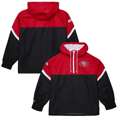Men's Mitchell & Ness Scarlet/Black San Francisco 49ers Tie Breaker Vintage Logo Lightweight Anorak Half-Zip Windbreaker