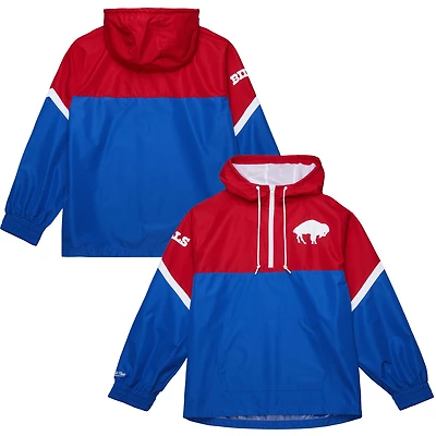 Men's Mitchell & Ness Red/Royal Buffalo Bills Tie Breaker Vintage Logo Lightweight Anorak Half-Zip Windbreaker