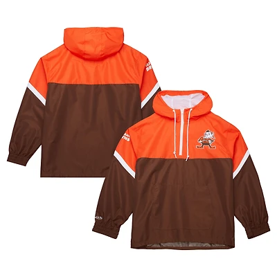 Men's Mitchell & Ness Orange/Brown Cleveland Browns Tie Breaker Vintage Logo Lightweight Anorak Half-Zip Windbreaker