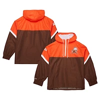Men's Mitchell & Ness Orange/Brown Cleveland Browns Tie Breaker Vintage Logo Lightweight Anorak Half-Zip Windbreaker