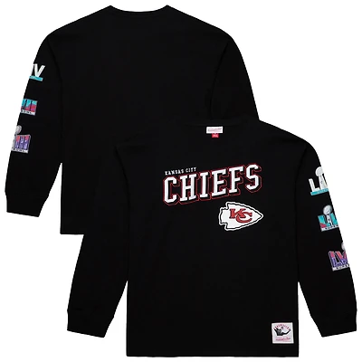 Men's Mitchell & Ness Black Kansas City Chiefs Training Camp Vintage Logos Long Sleeve T-Shirt
