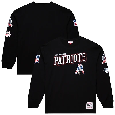 Men's Mitchell & Ness  Black New England Patriots Training Camp Vintage Logos Long Sleeve T-Shirt