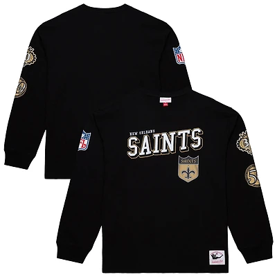 Men's Mitchell & Ness  Black New Orleans Saints Training Camp Vintage Logos Long Sleeve T-Shirt