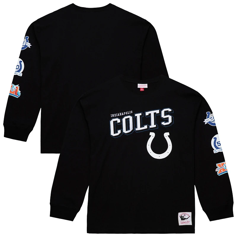 Men's Mitchell & Ness Black Indianapolis Colts Training Camp Vintage Logos Long Sleeve T-Shirt