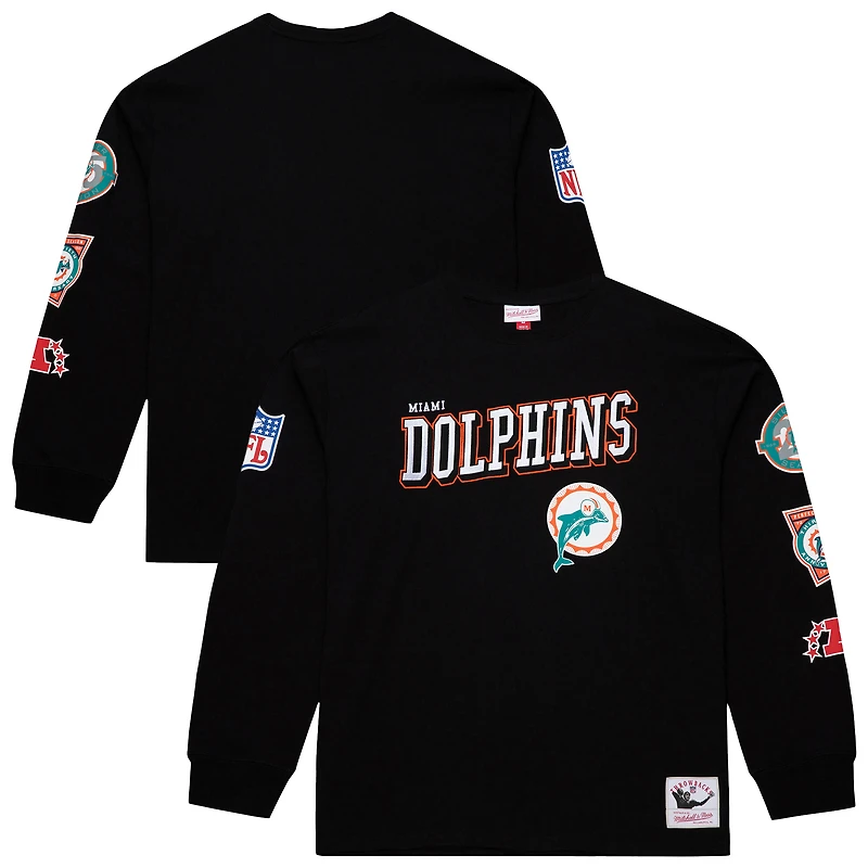 Men's Mitchell & Ness  Black Miami Dolphins Training Camp Vintage Logos Long Sleeve T-Shirt