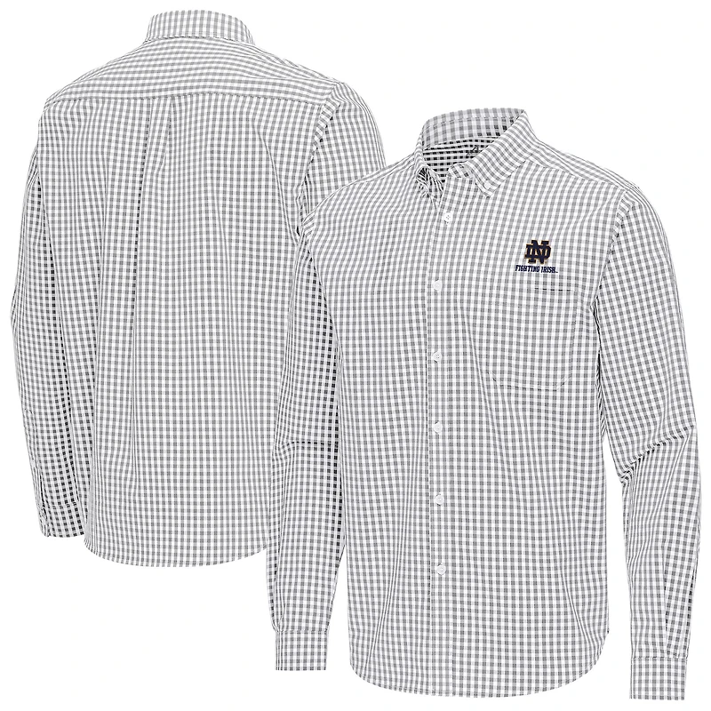 Men's Antigua Notre Dame Fighting Irish Ellis Woven Tri-Blend Long Sleeve Button-Down Shirt