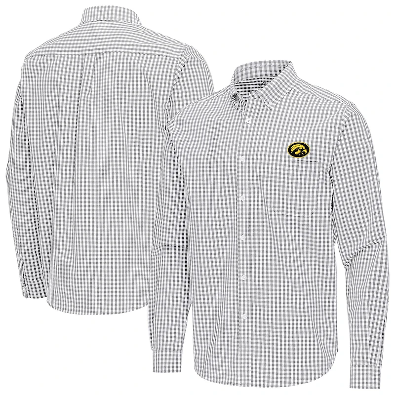 Men's Antigua Gray Iowa Hawkeyes Ellis Woven Tri-Blend Long Sleeve Button-Down Shirt