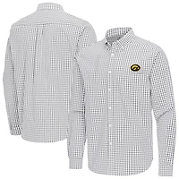 Men's Antigua Gray Iowa Hawkeyes Ellis Woven Tri-Blend Long Sleeve Button-Down Shirt