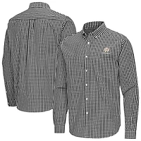 Men's Antigua Black Notre Dame Fighting Irish Ellis Woven Tri-Blend Long Sleeve Button-Down Shirt