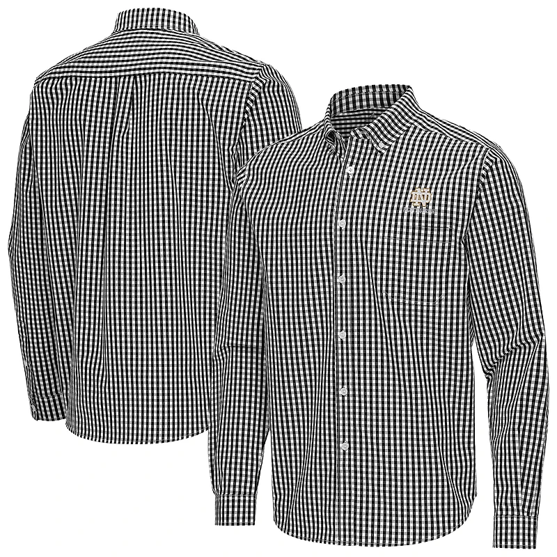 Men's Antigua Black Notre Dame Fighting Irish Ellis Woven Tri-Blend Long Sleeve Button-Down Shirt