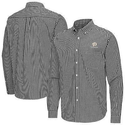 Men's Antigua Black Notre Dame Fighting Irish Ellis Woven Tri-Blend Long Sleeve Button-Down Shirt