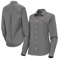 Women's Antigua Black Texas Longhorns Porter Woven Tri-Blend Long Sleeve Button-Up Shirt