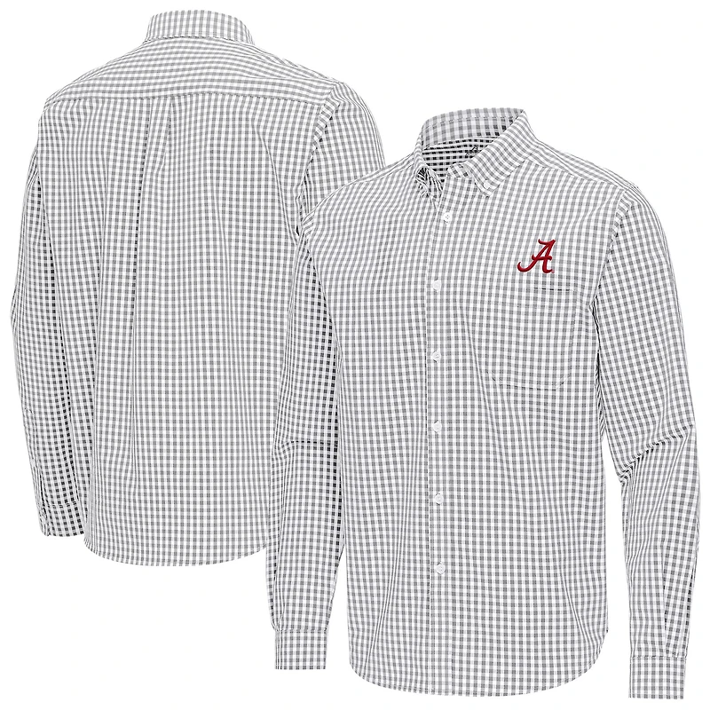 Men's Antigua Gray Alabama Crimson Tide Ellis Woven Tri-Blend Long Sleeve Button-Down Shirt