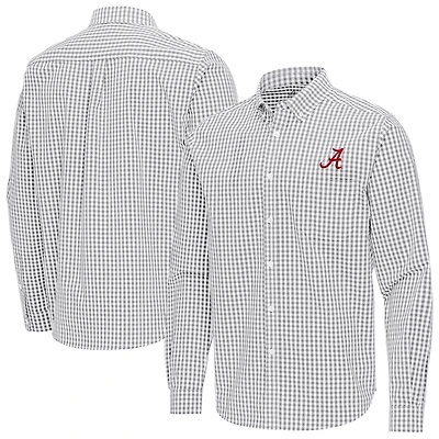 Men's Antigua Gray Alabama Crimson Tide Ellis Woven Tri-Blend Long Sleeve Button-Down Shirt