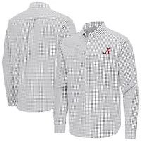 Men's Antigua Gray Alabama Crimson Tide Ellis Woven Tri-Blend Long Sleeve Button-Down Shirt