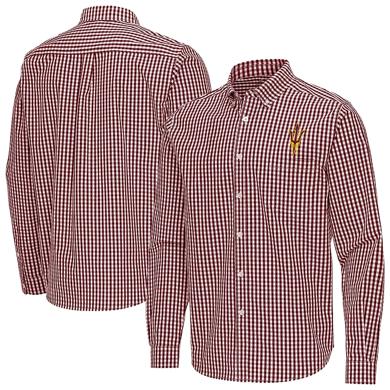 Men's Antigua Maroon Arizona State Sun Devils Ellis Woven Tri-Blend Long Sleeve Button-Down Shirt