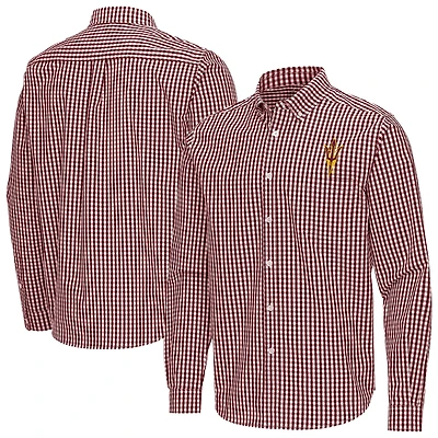 Men's Antigua Maroon Arizona State Sun Devils Ellis Woven Tri-Blend Long Sleeve Button-Down Shirt