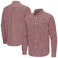 Men's Antigua Maroon Arizona State Sun Devils Ellis Woven Tri-Blend Long Sleeve Button-Down Shirt