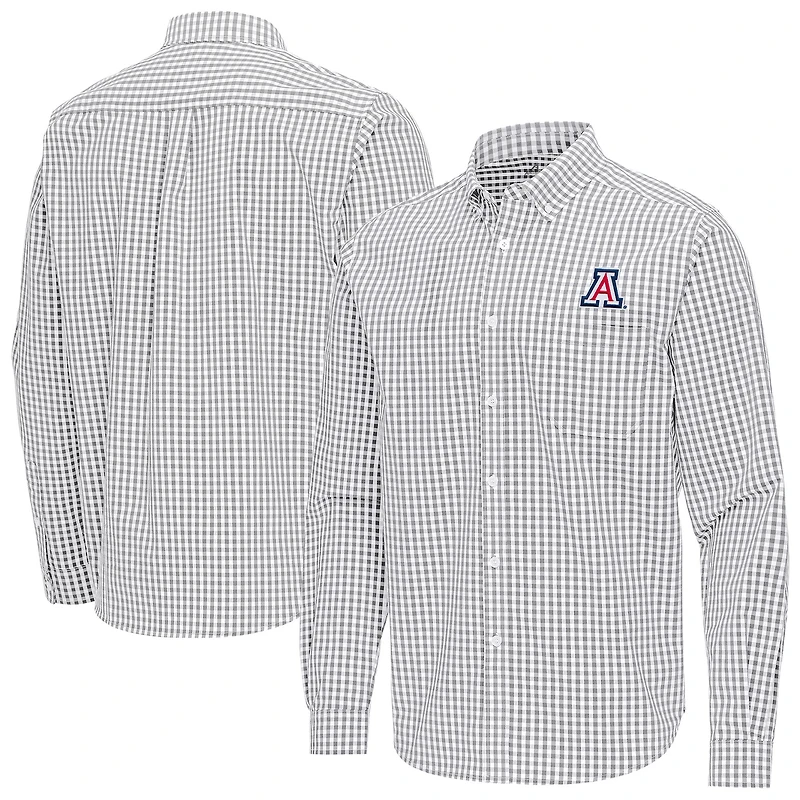 Men's Antigua Gray Arizona Wildcats Ellis Woven Tri-Blend Long Sleeve Button-Down Shirt