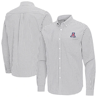 Men's Antigua Gray Arizona Wildcats Ellis Woven Tri-Blend Long Sleeve Button-Down Shirt