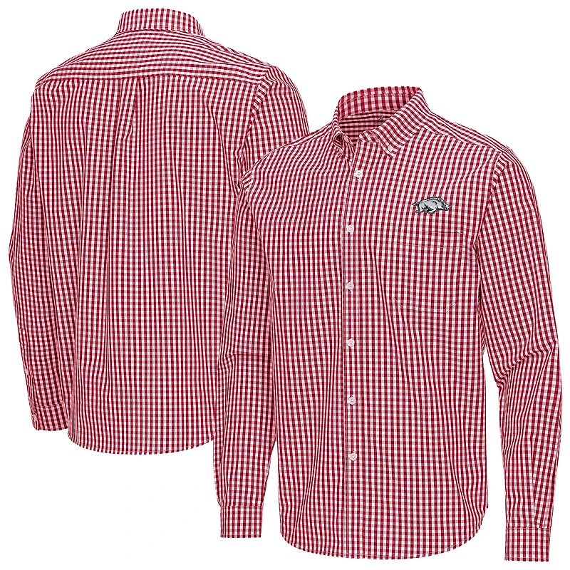 Men's Antigua Cardinal Arkansas Razorbacks Ellis Woven Tri-Blend Long Sleeve Button-Down Shirt