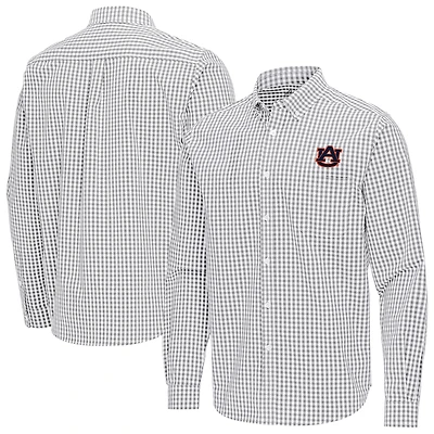Men's Antigua Gray Auburn Tigers Ellis Woven Tri-Blend Long Sleeve Button-Down Shirt