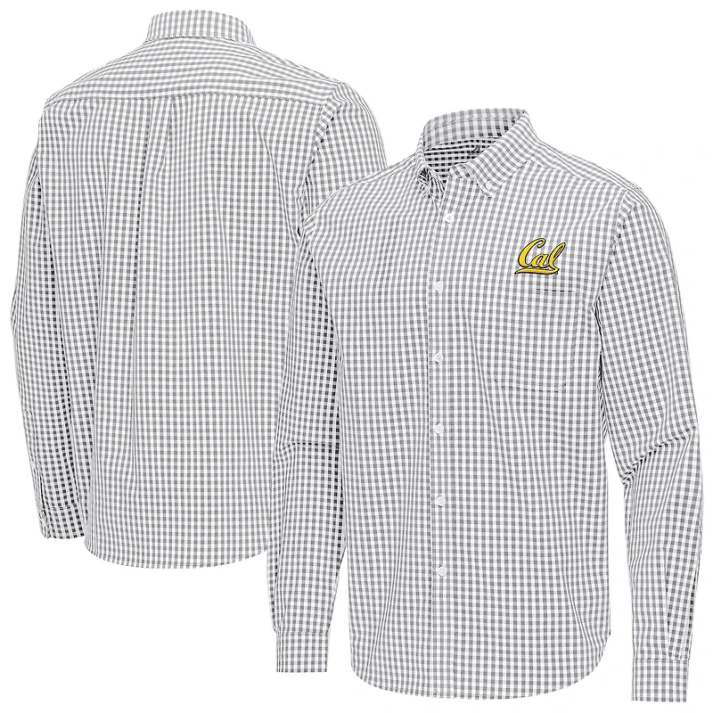 Men's Antigua Gray Cal Bears Ellis Woven Tri-Blend Long Sleeve Button-Down Shirt
