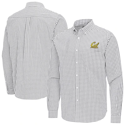 Men's Antigua Gray Cal Bears Ellis Woven Tri-Blend Long Sleeve Button-Down Shirt