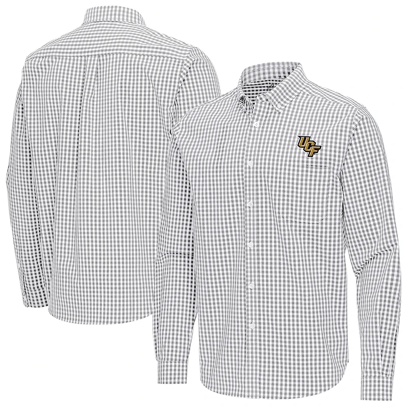 Men's Antigua Gray UCF Knights Ellis Woven Tri-Blend Long Sleeve Button-Down Shirt